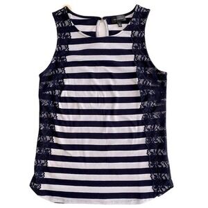 THE LIMITED Lace Striped Tank Top Navy White XS
